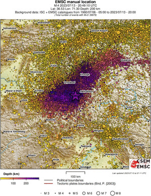 regional depth historical seismicity