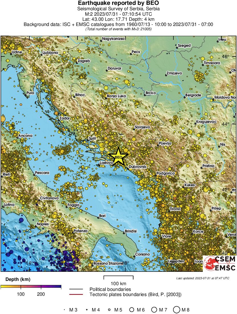 regional depth historical seismicity