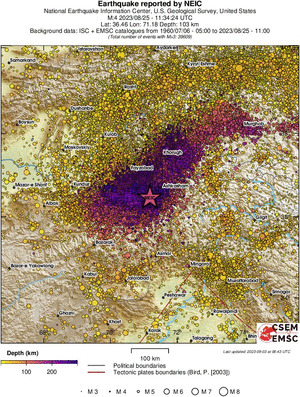 regional depth historical seismicity