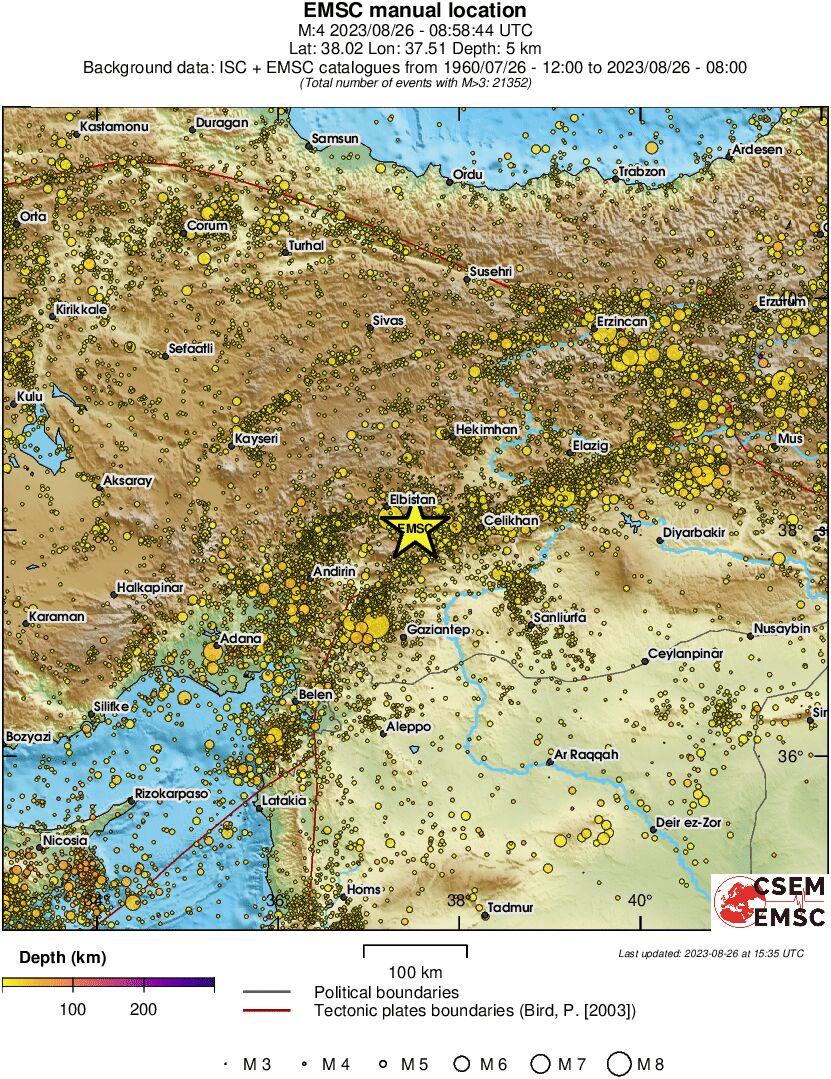 regional depth historical seismicity