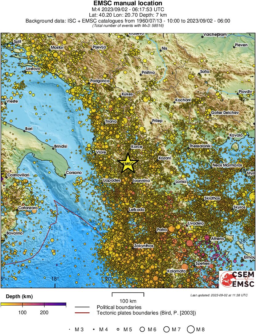 regional depth historical seismicity