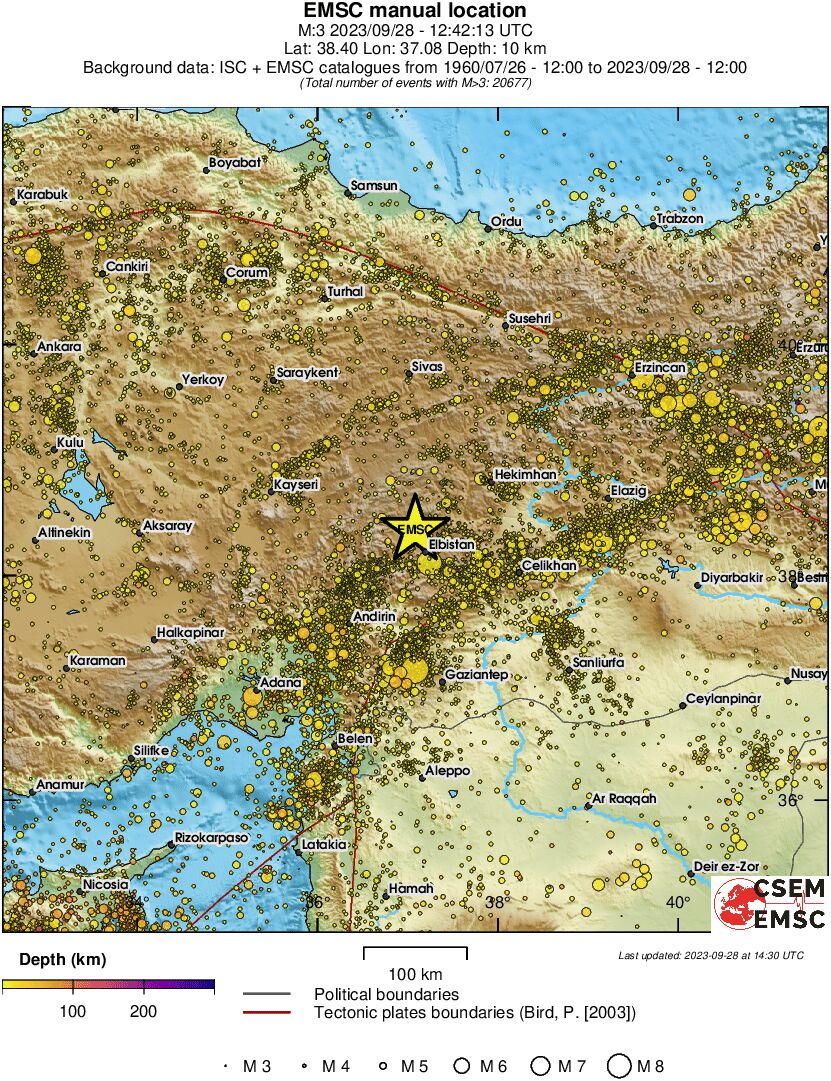 regional depth historical seismicity