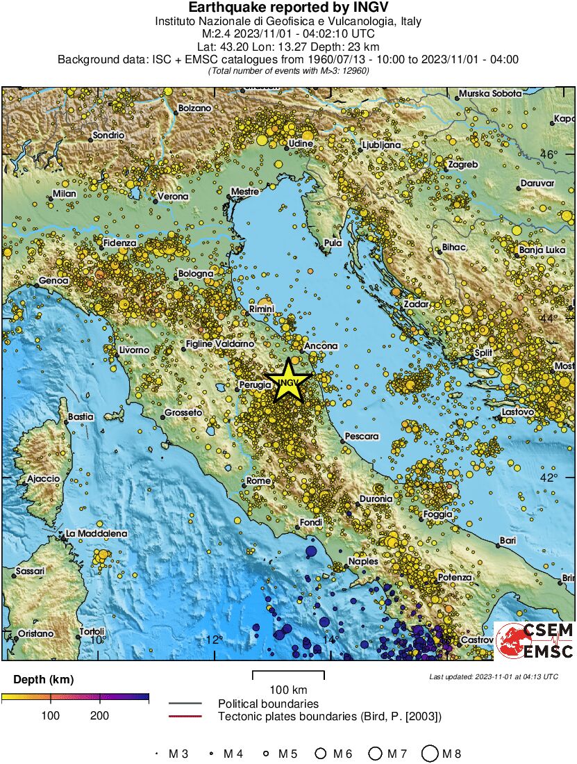 regional depth historical seismicity