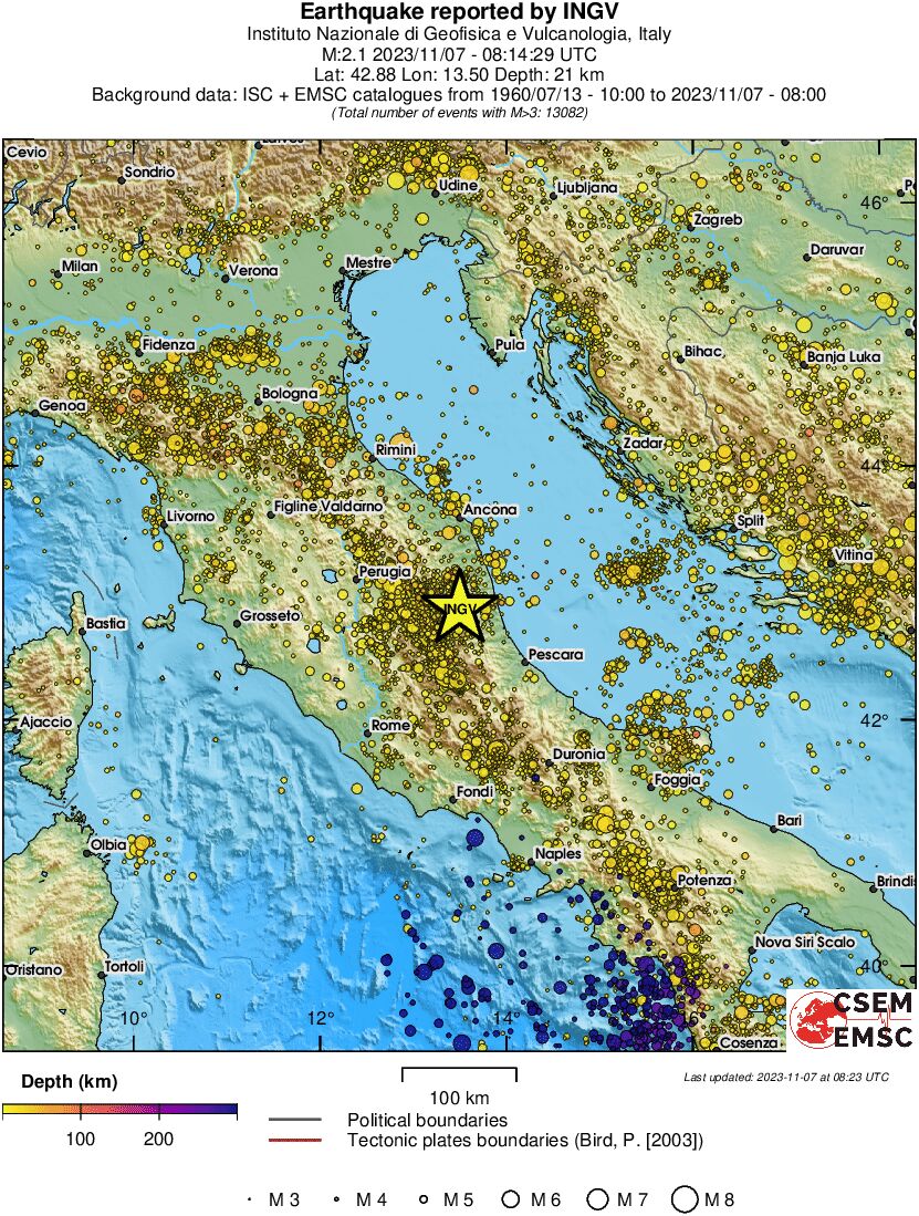 regional depth historical seismicity