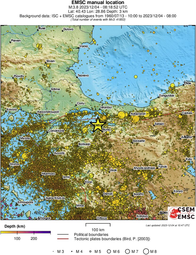 regional depth historical seismicity