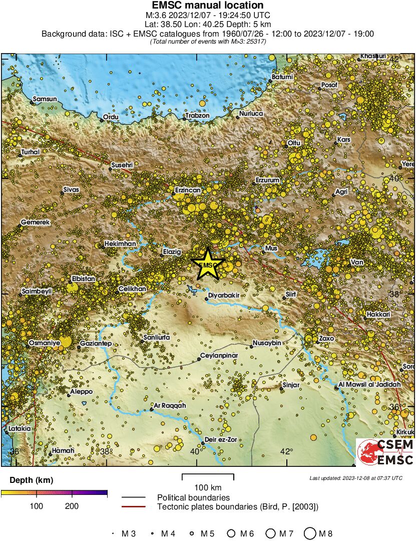regional depth historical seismicity