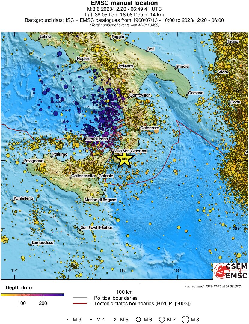 regional depth historical seismicity