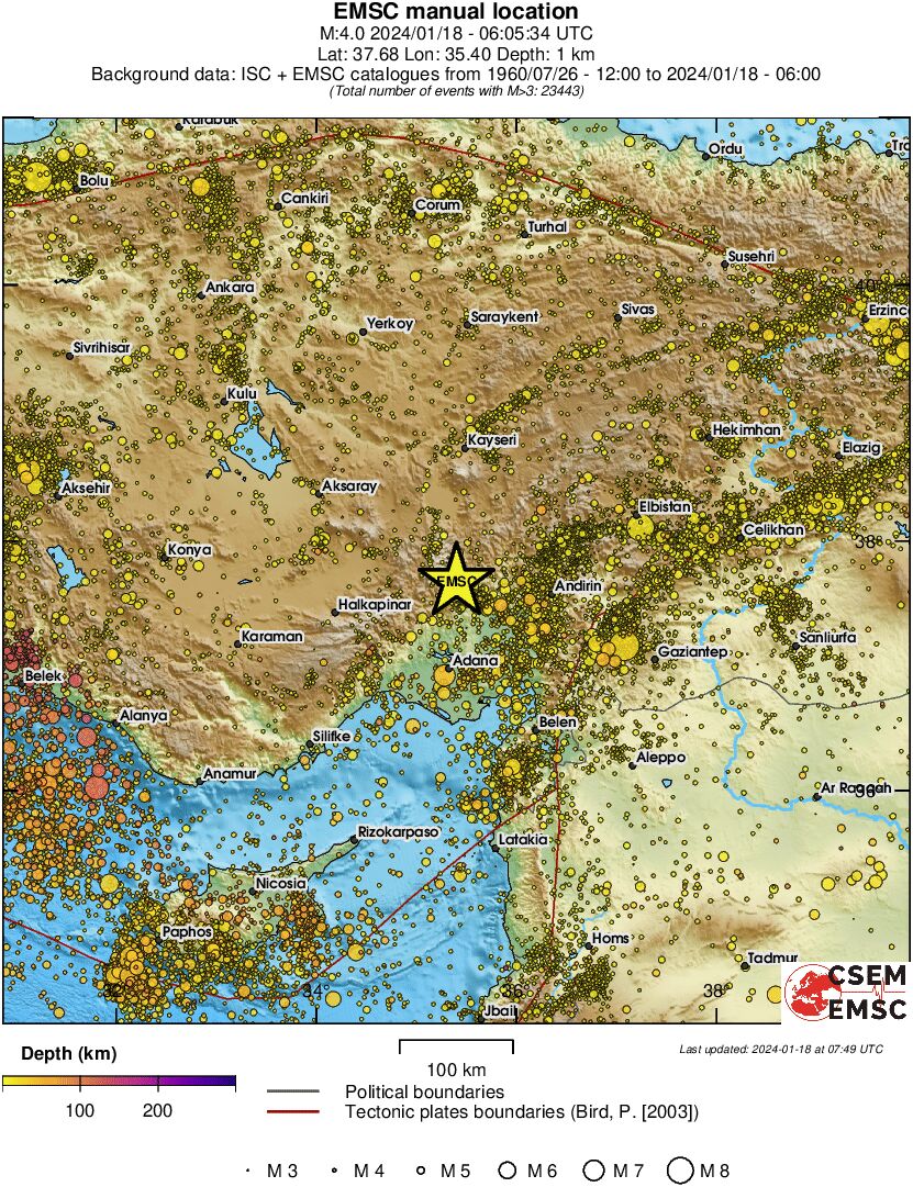 regional depth historical seismicity