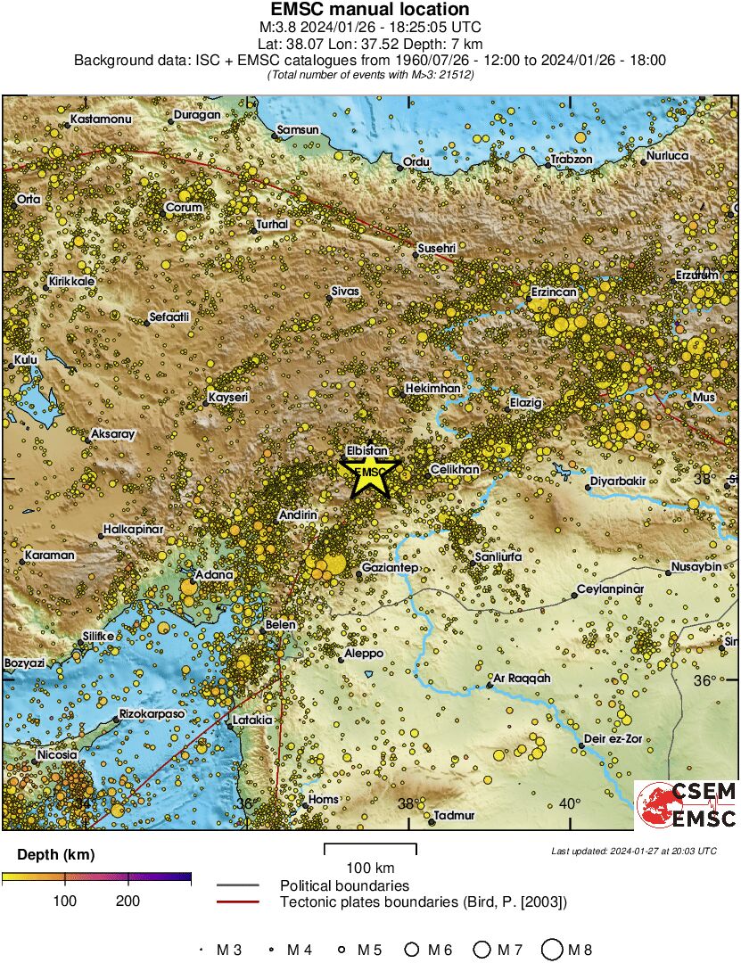 regional depth historical seismicity