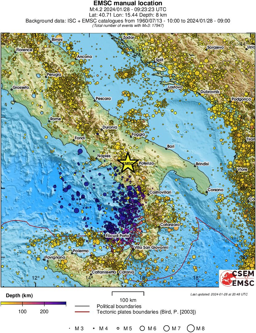 regional depth historical seismicity
