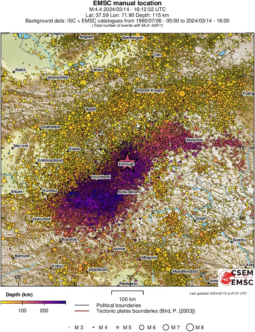 regional depth historical seismicity