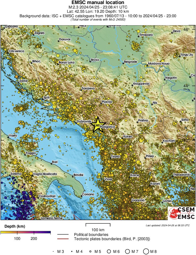 regional depth historical seismicity