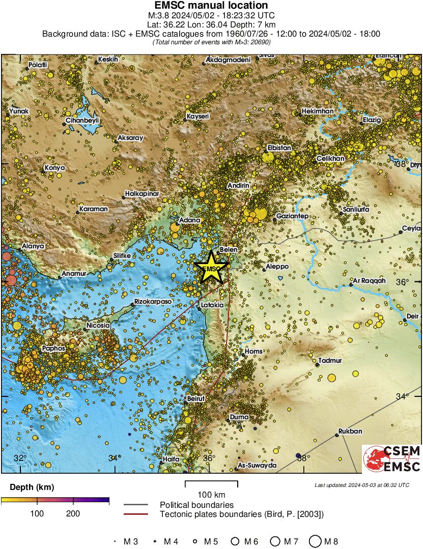 regional depth historical seismicity