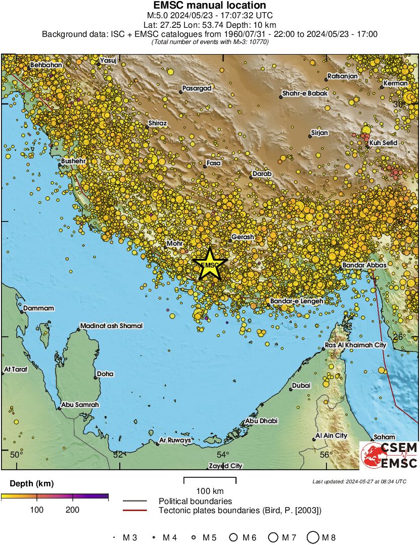 regional depth historical seismicity