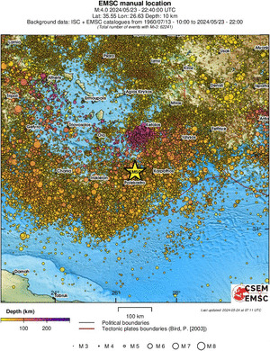 regional depth historical seismicity