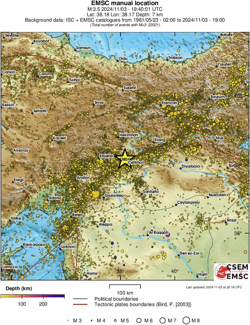 regional depth historical seismicity