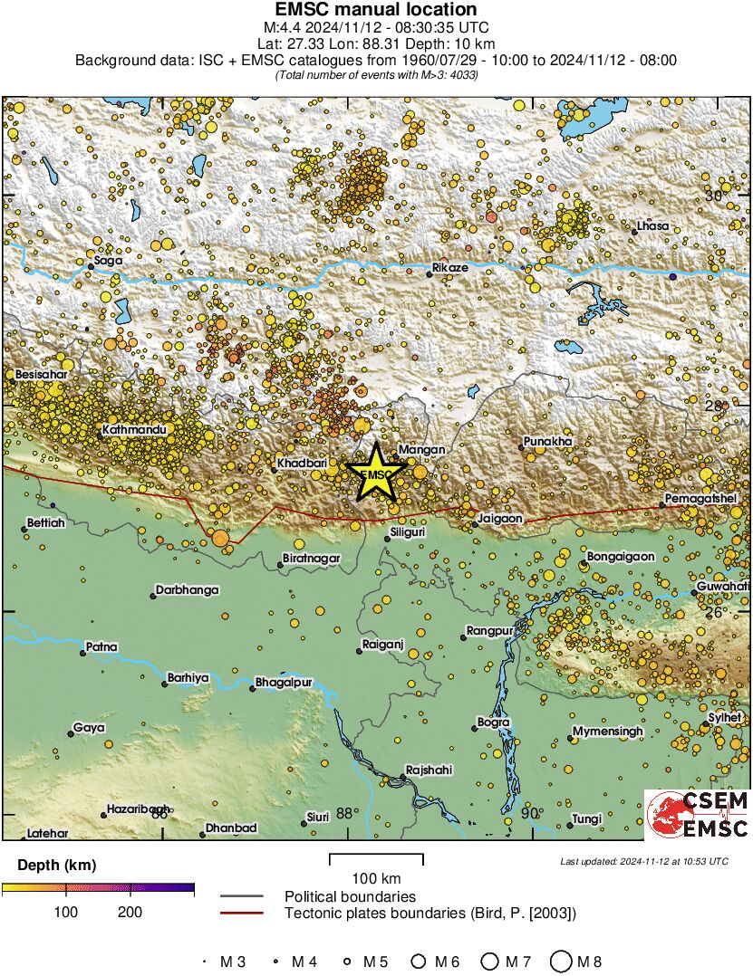 regional depth historical seismicity