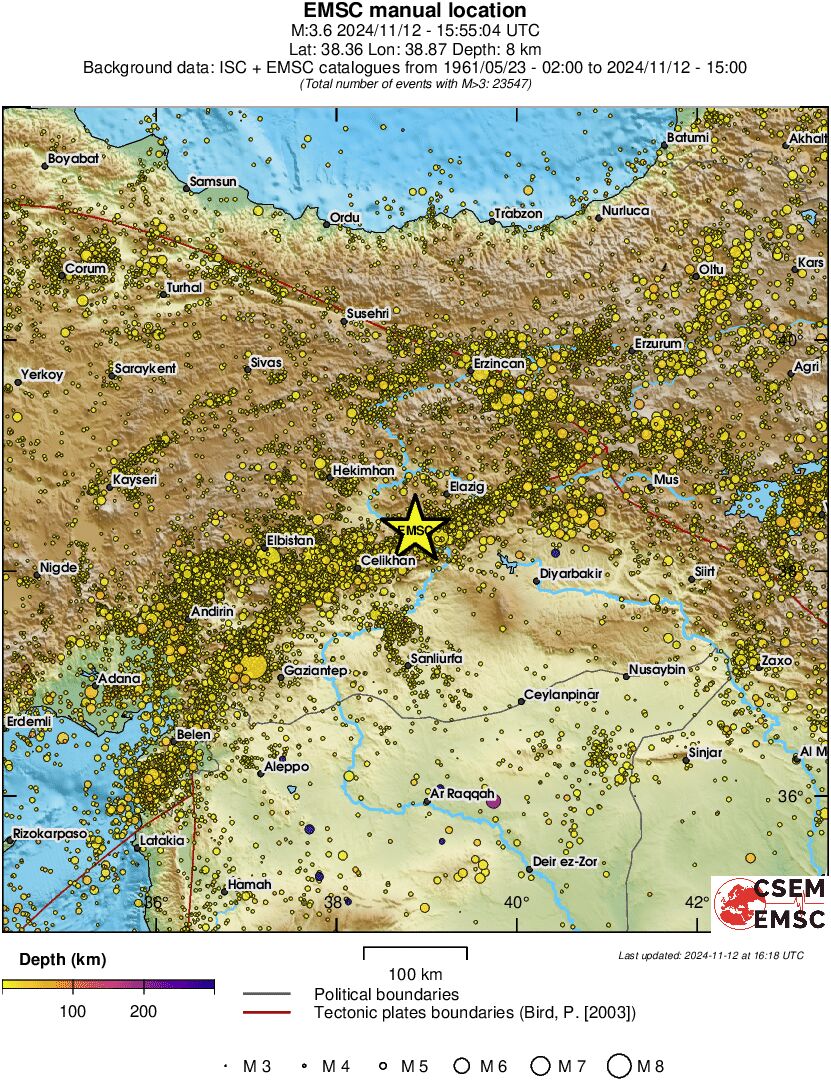 regional depth historical seismicity