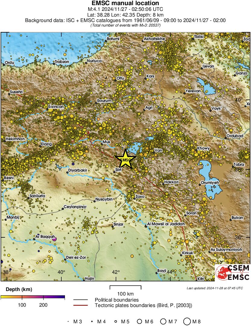 regional depth historical seismicity
