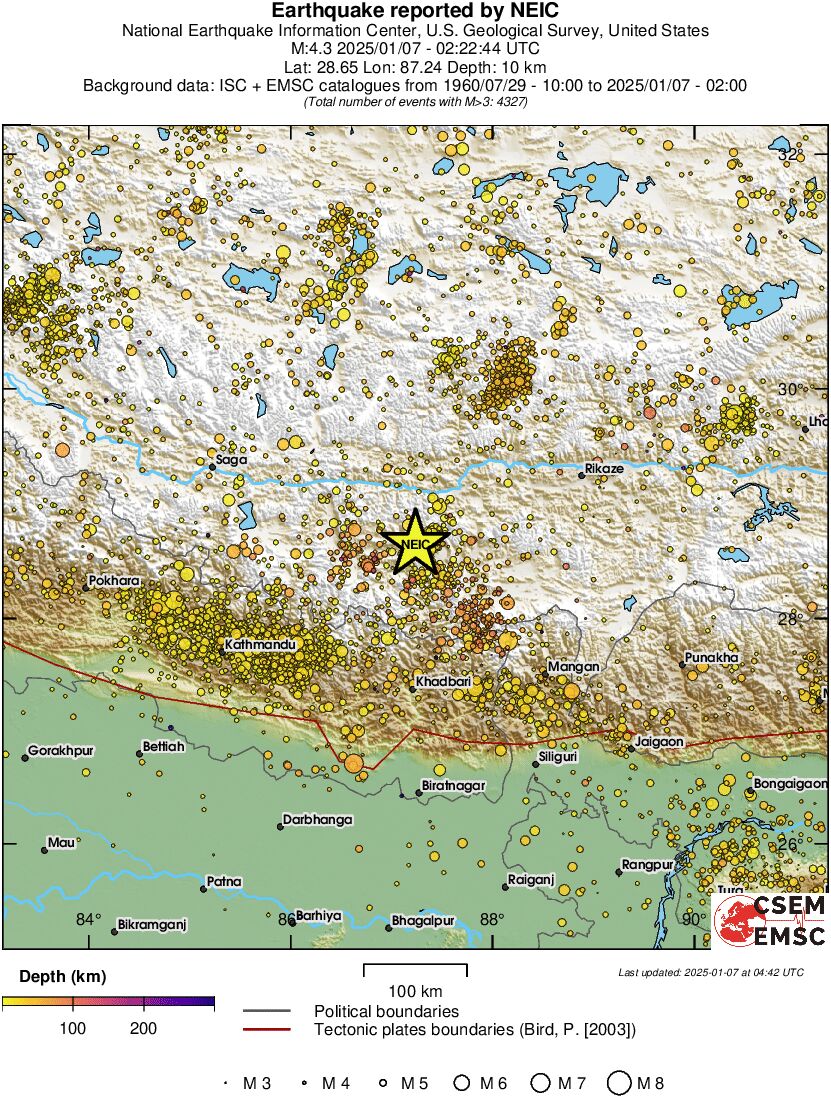 regional depth historical seismicity