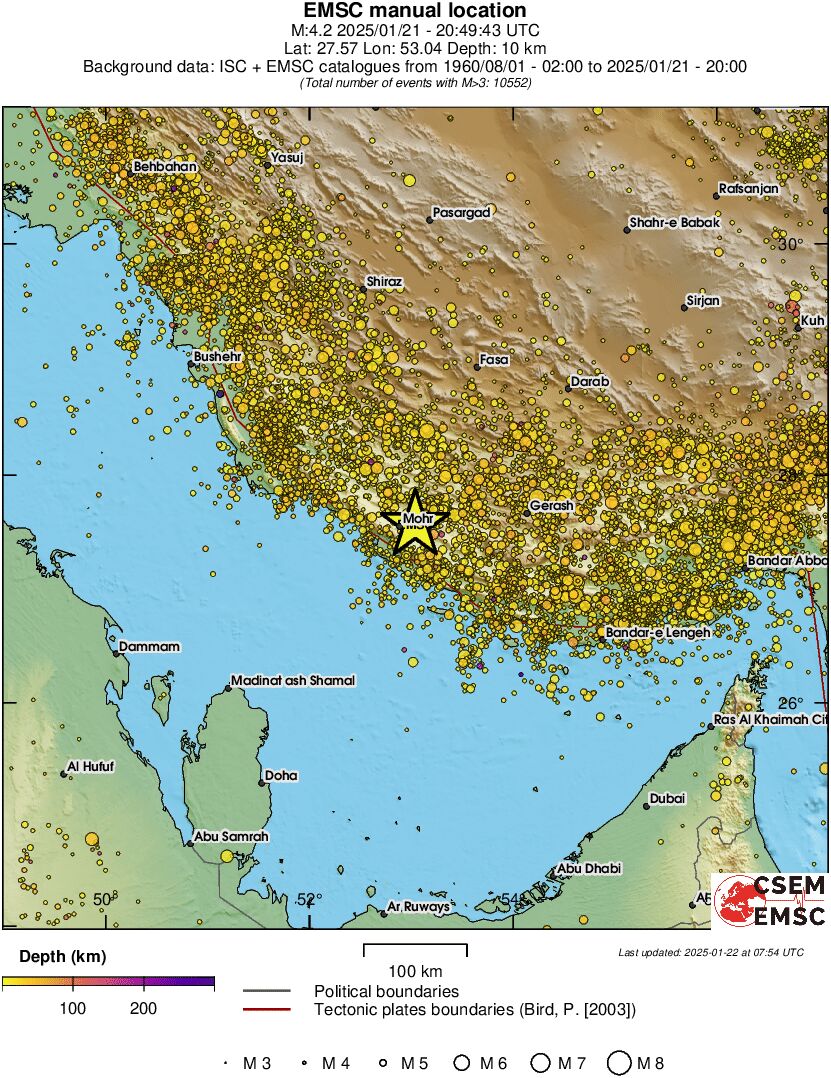 regional depth historical seismicity