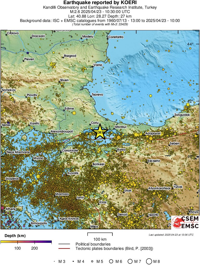 regional depth historical seismicity