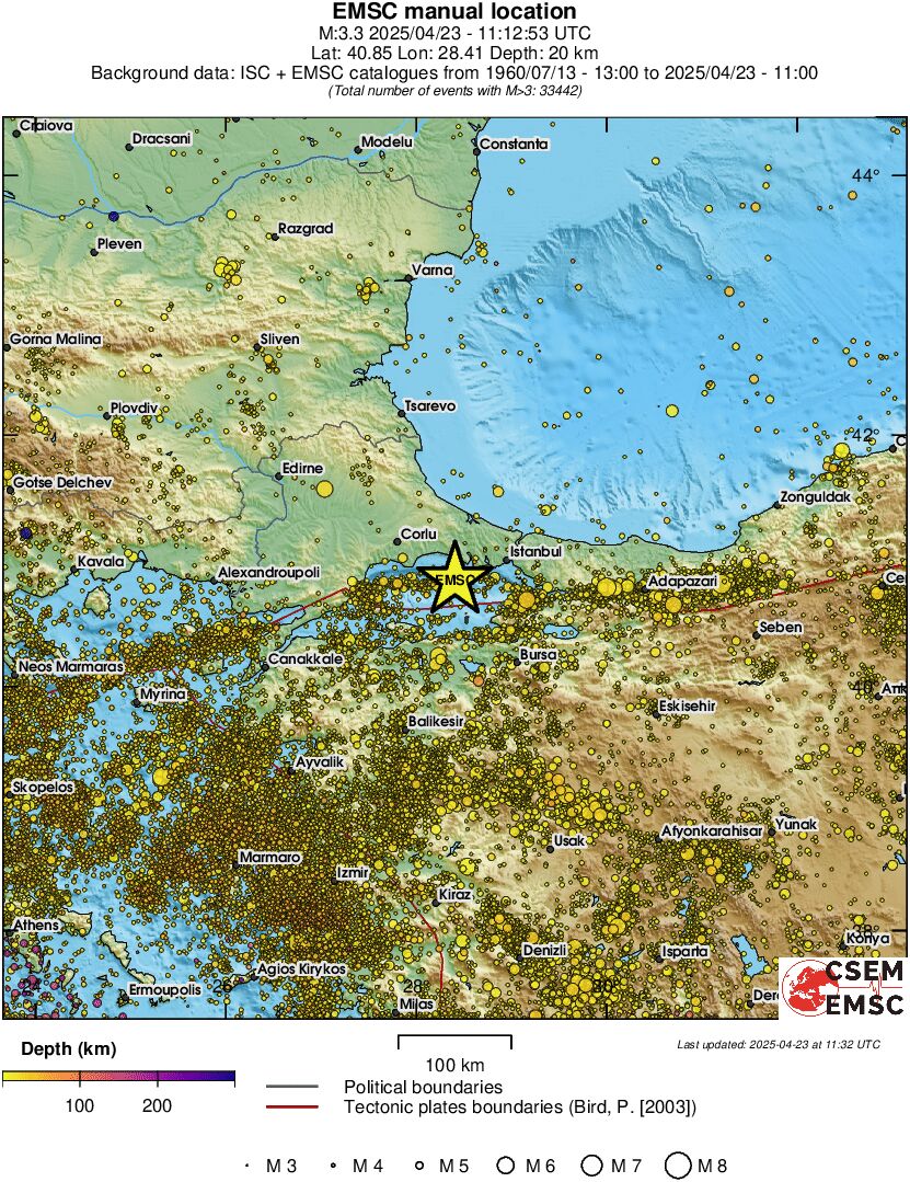 regional depth historical seismicity
