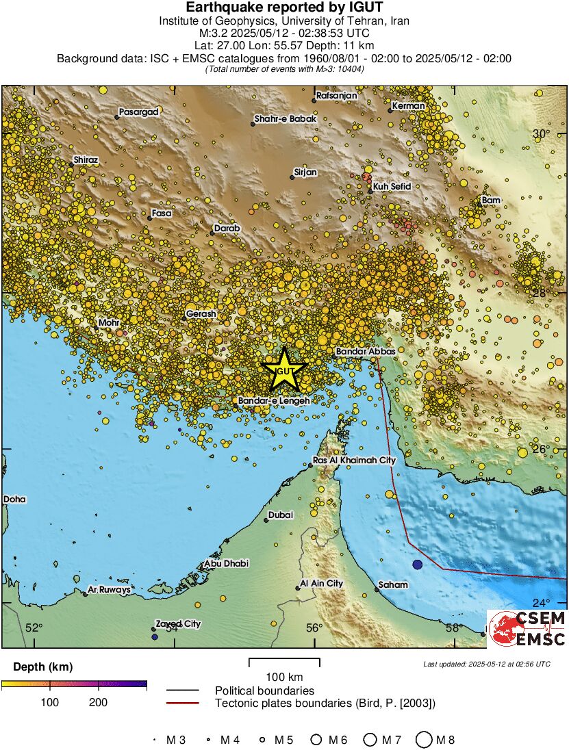 regional depth historical seismicity