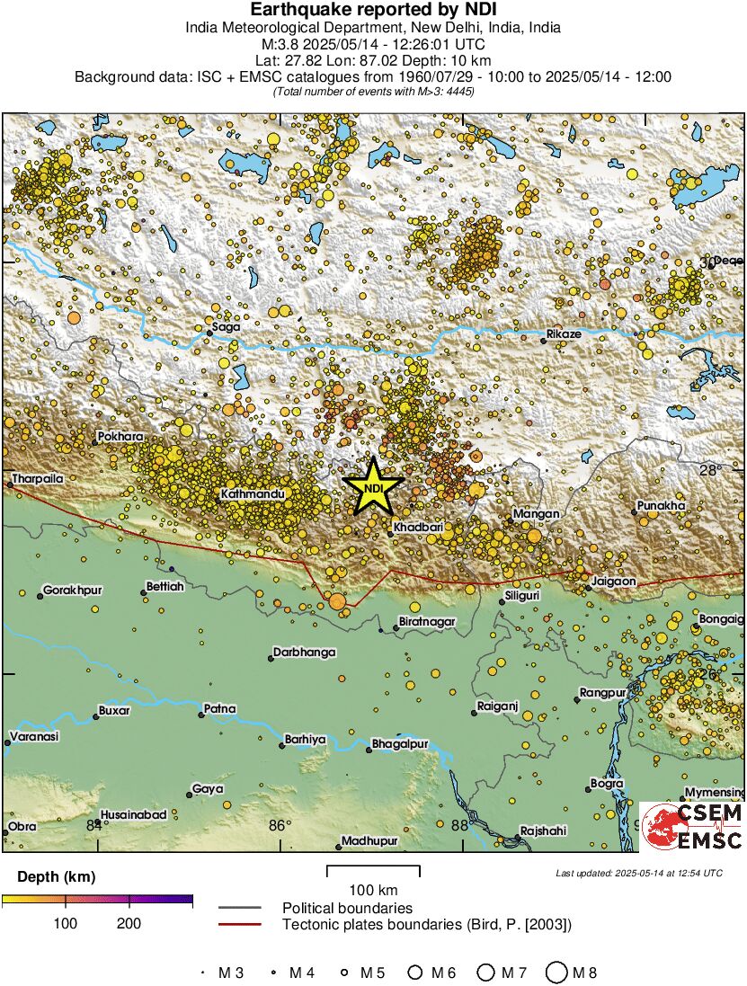 regional depth historical seismicity