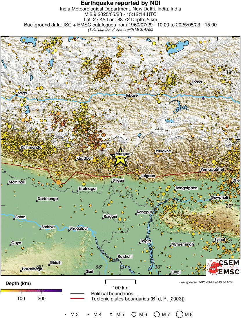 regional depth historical seismicity