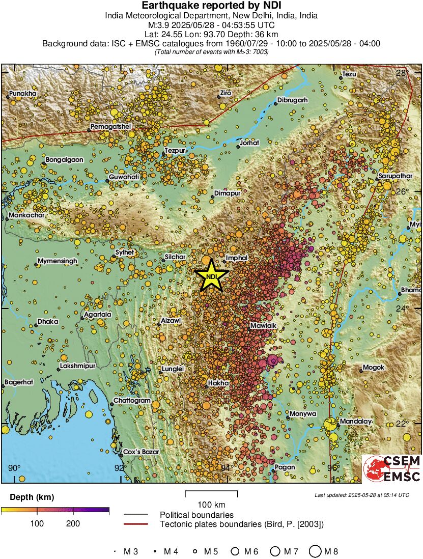 regional depth historical seismicity