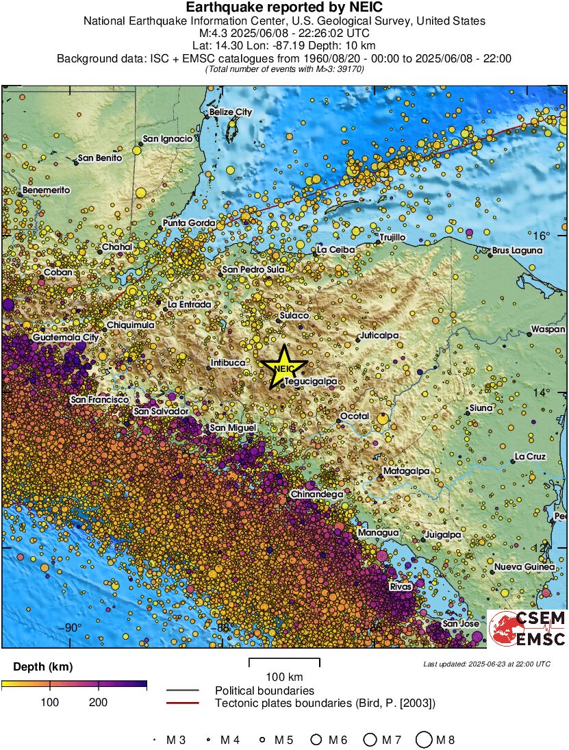 regional depth historical seismicity