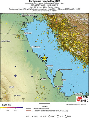 regional depth historical seismicity