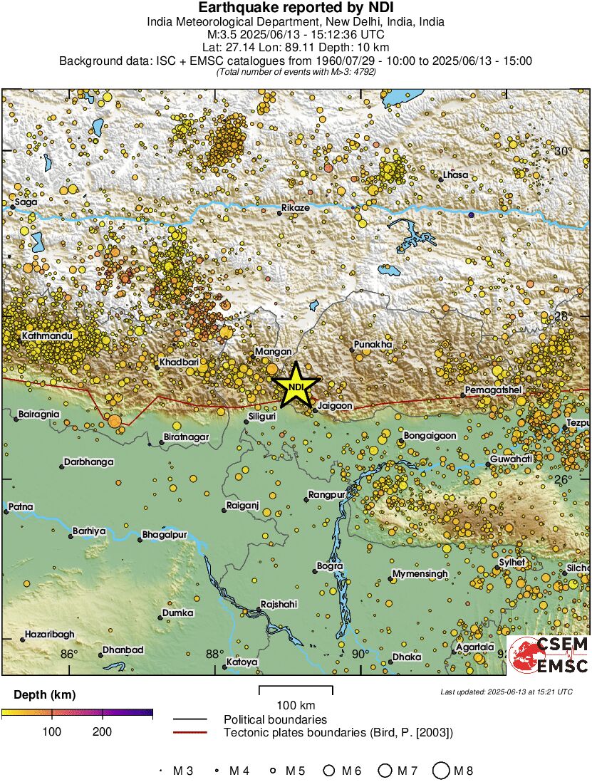 regional depth historical seismicity