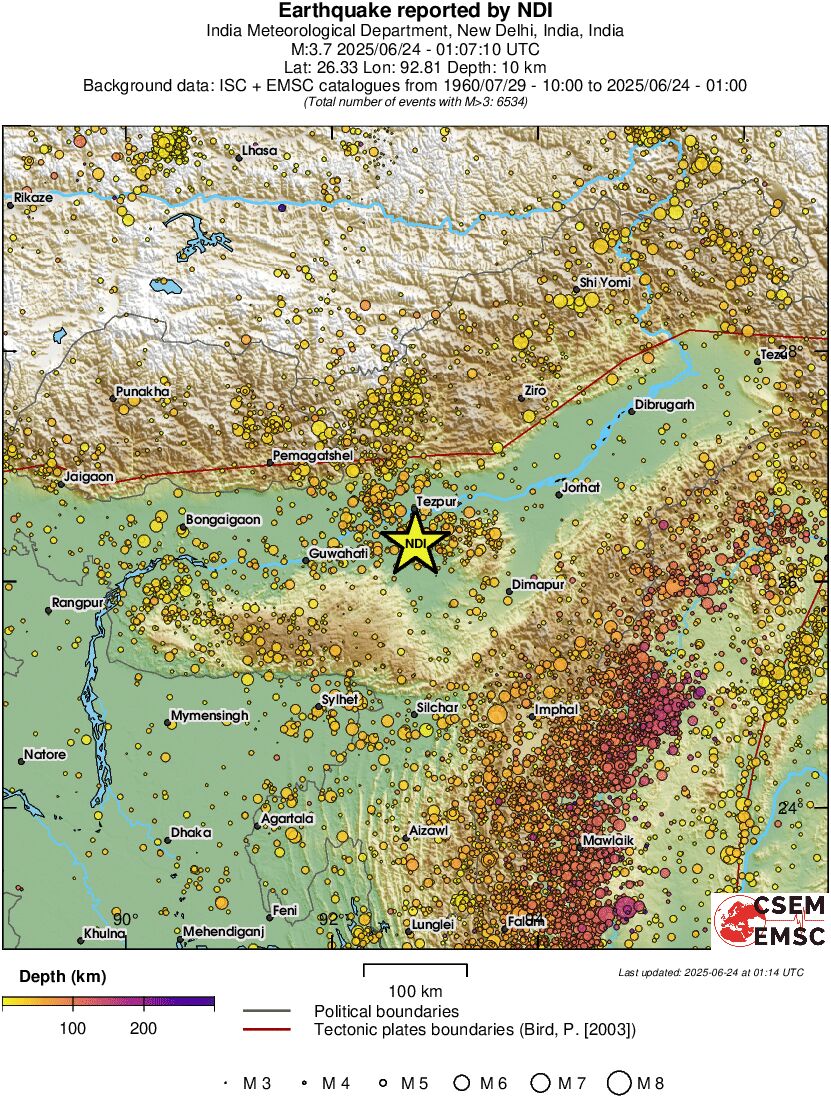 regional depth historical seismicity