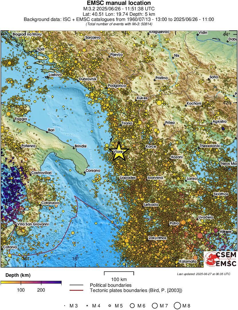 regional depth historical seismicity
