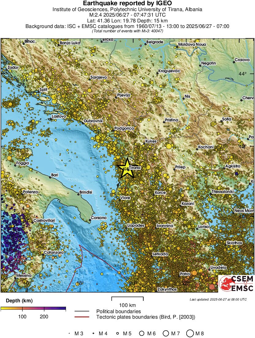 regional depth historical seismicity