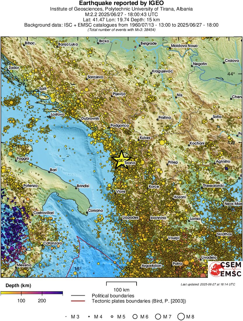 regional depth historical seismicity