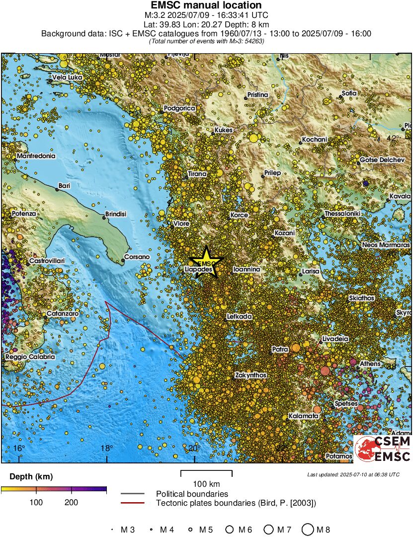 regional depth historical seismicity