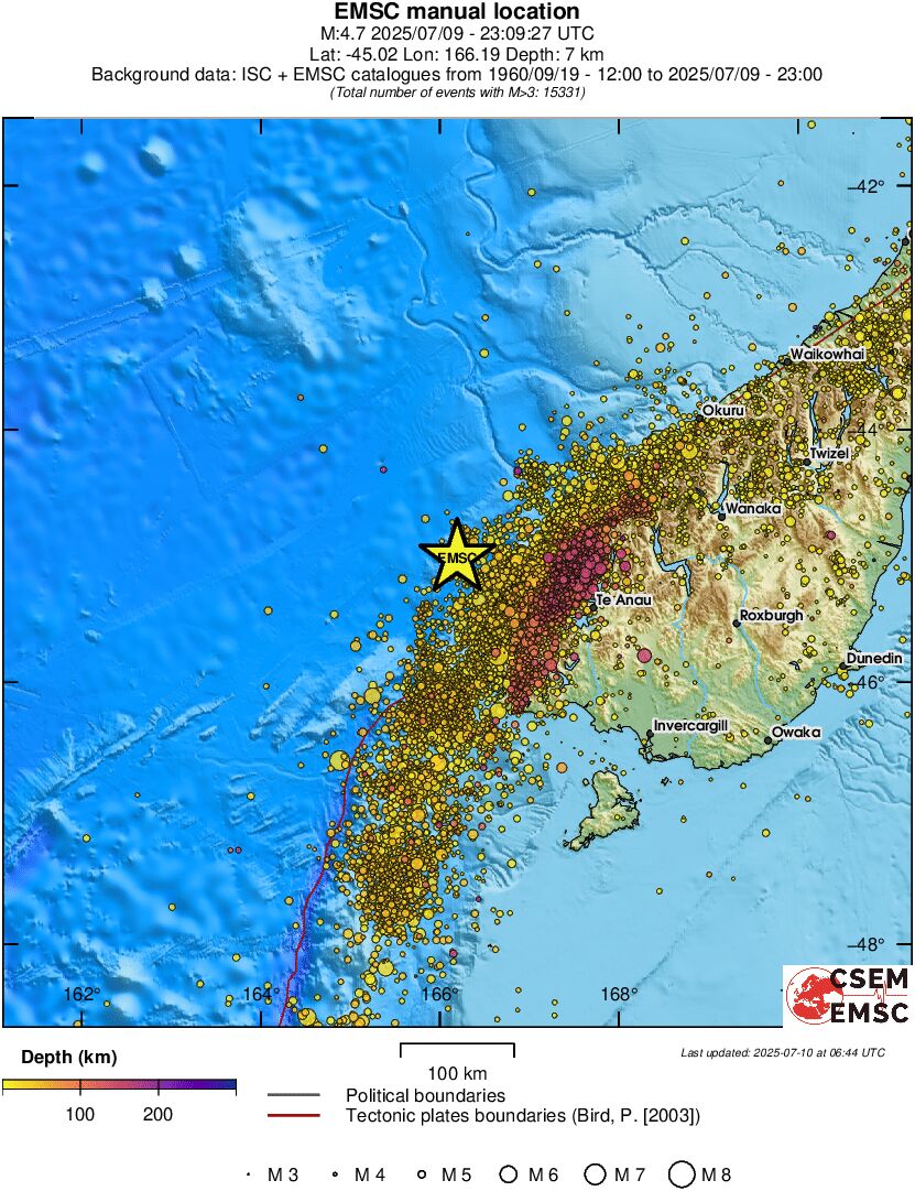 regional depth historical seismicity