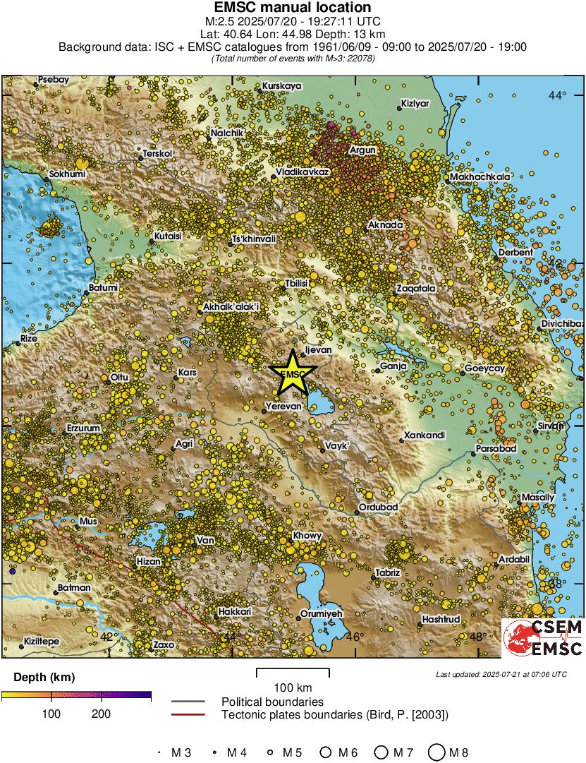 regional depth historical seismicity