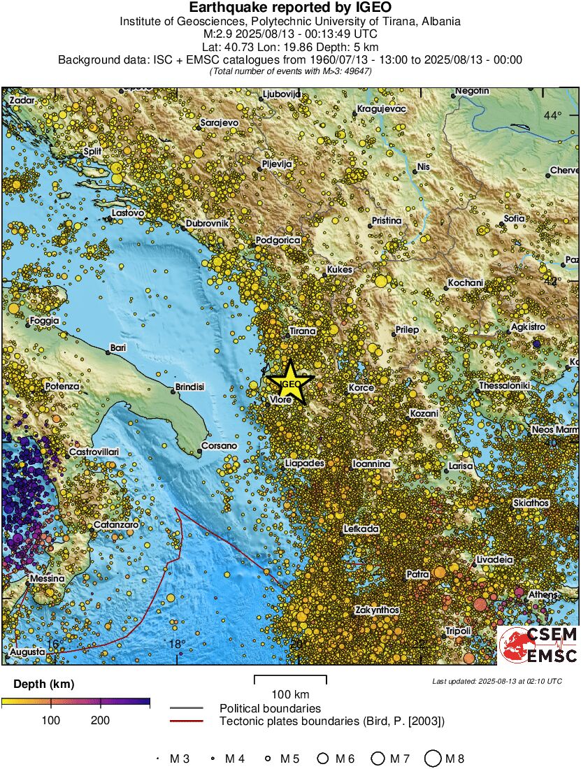 regional depth historical seismicity