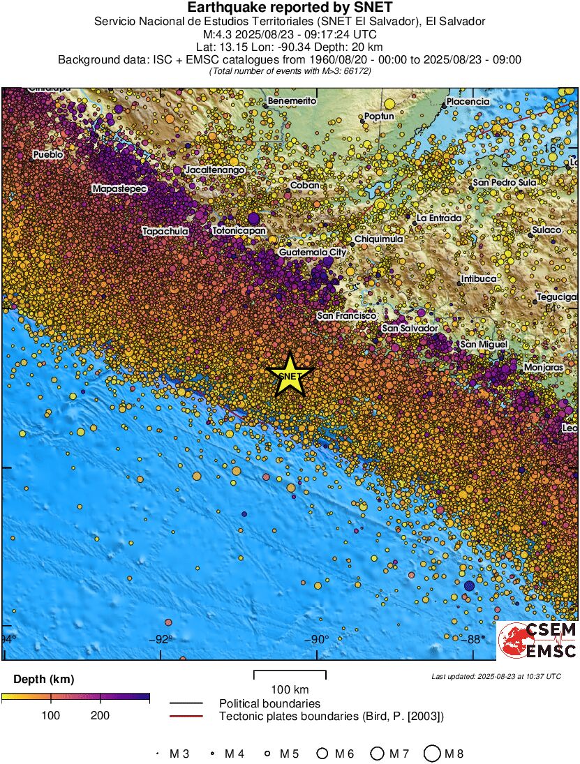 regional depth historical seismicity