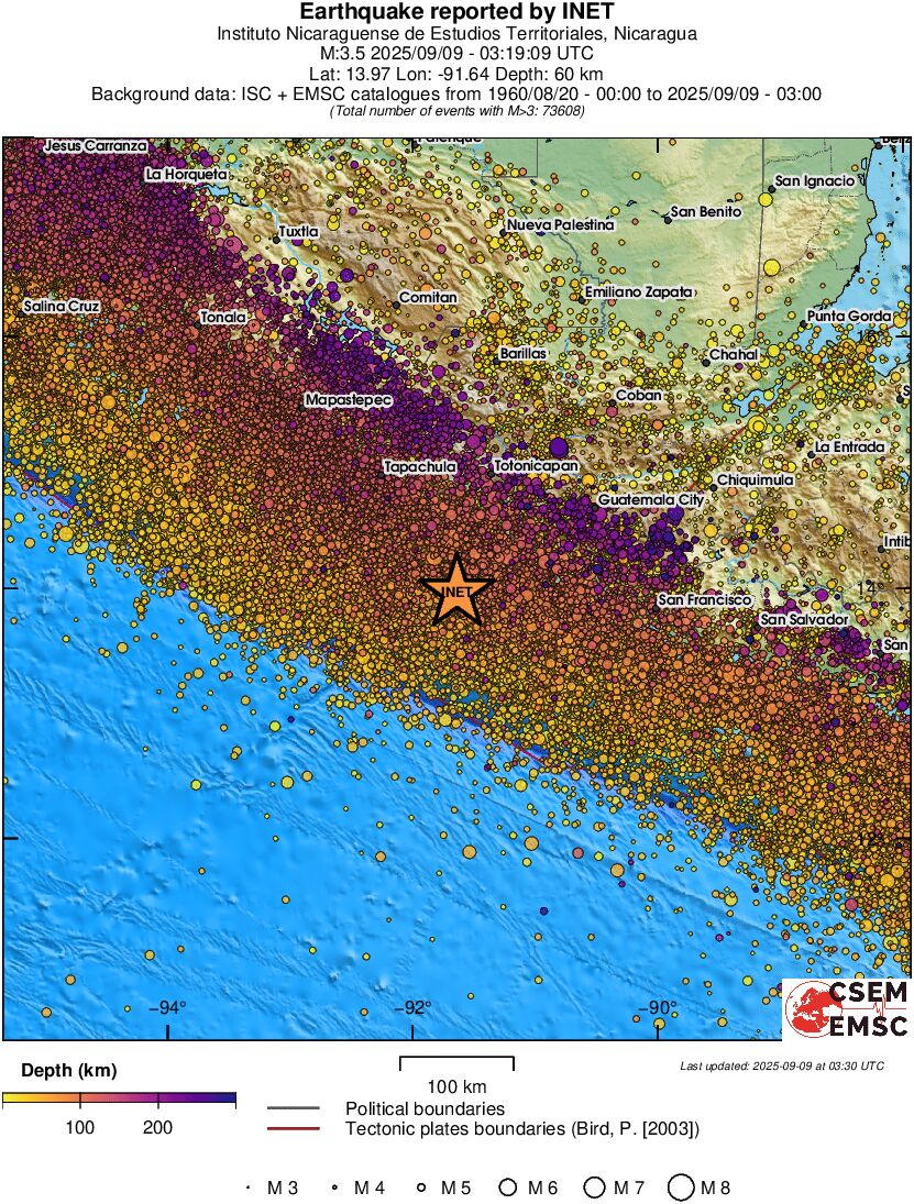 regional depth historical seismicity