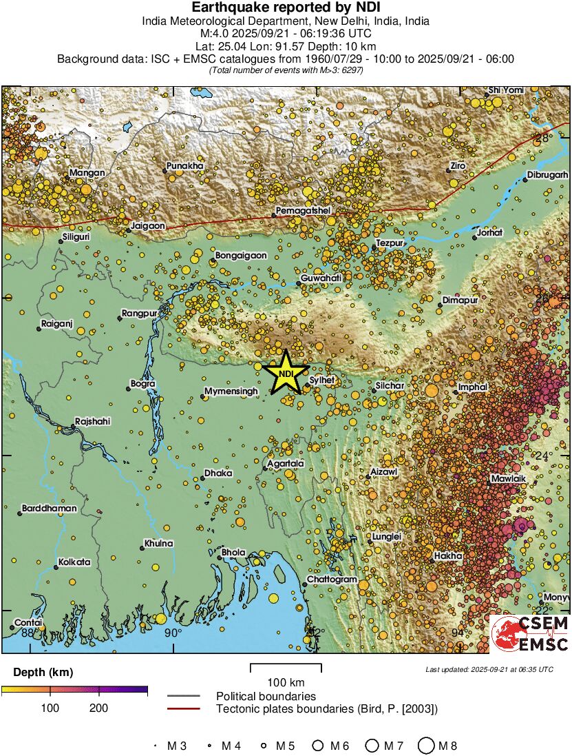 regional depth historical seismicity