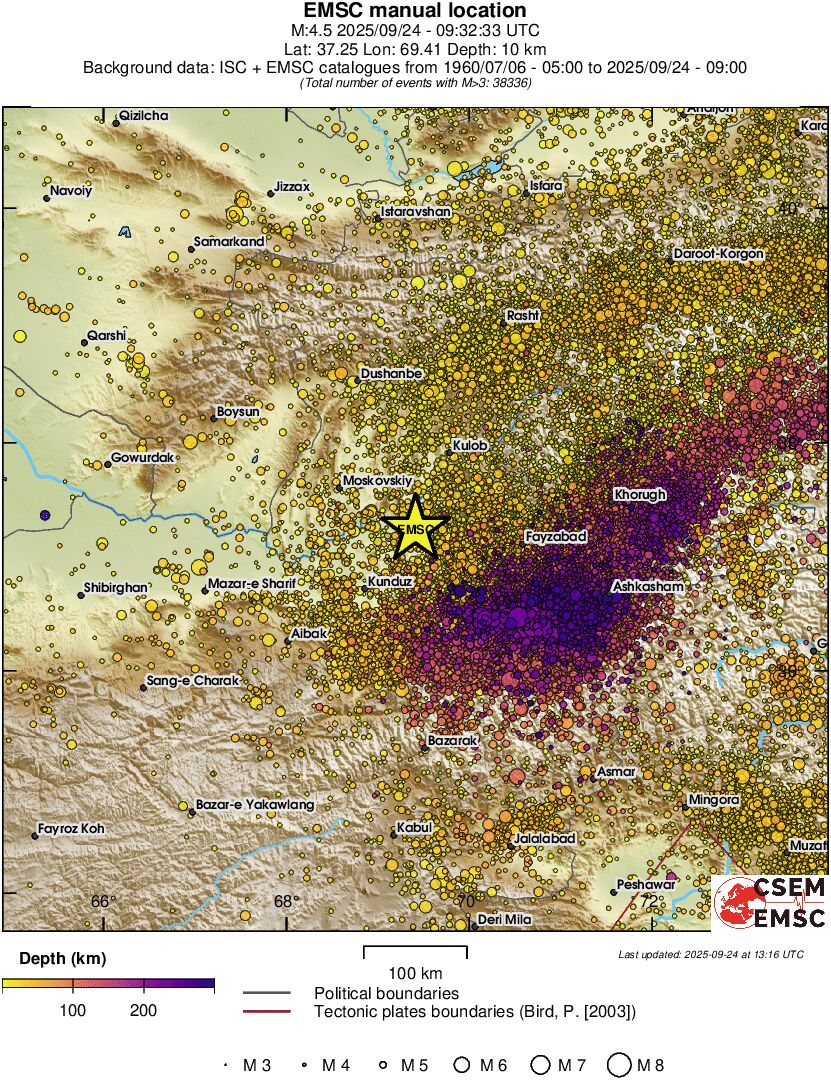regional depth historical seismicity