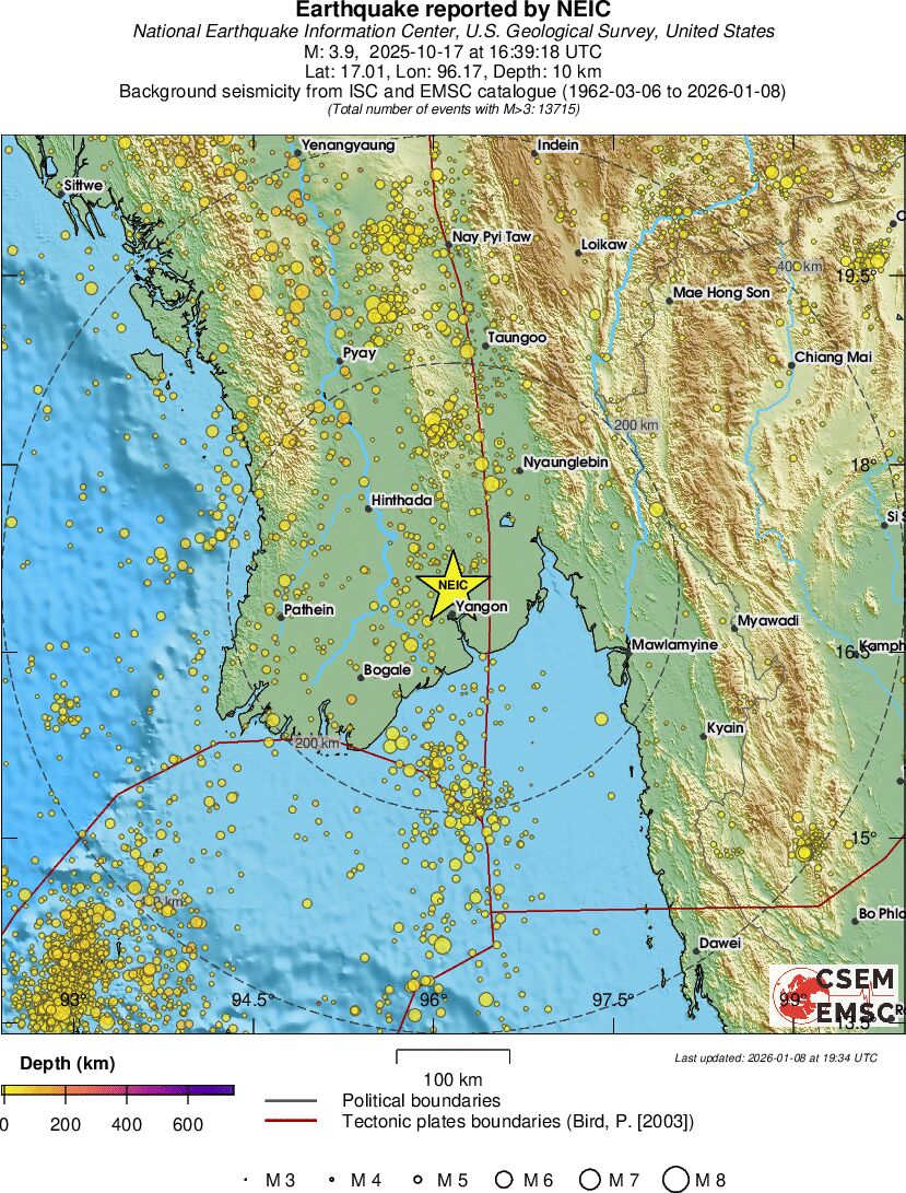 regional depth historical seismicity