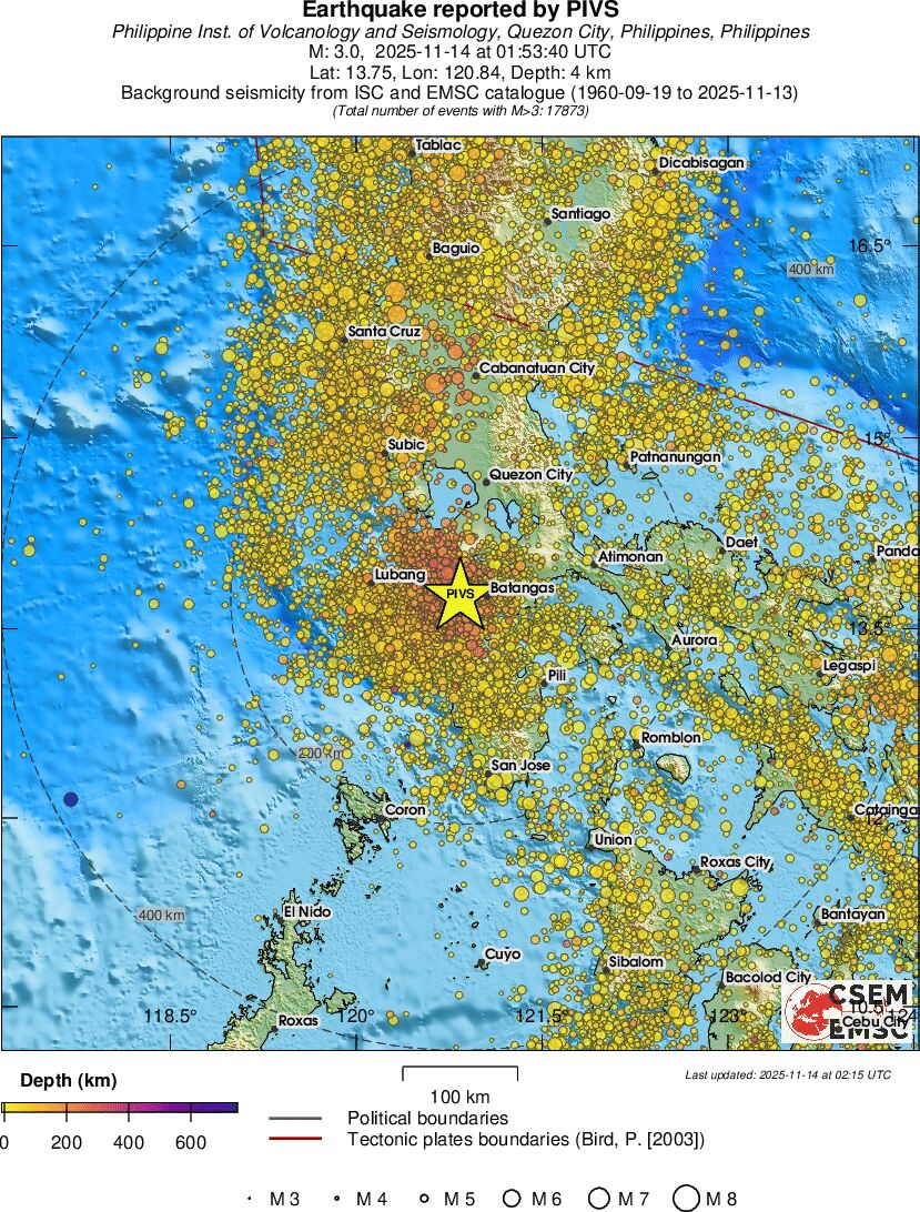 regional depth historical seismicity