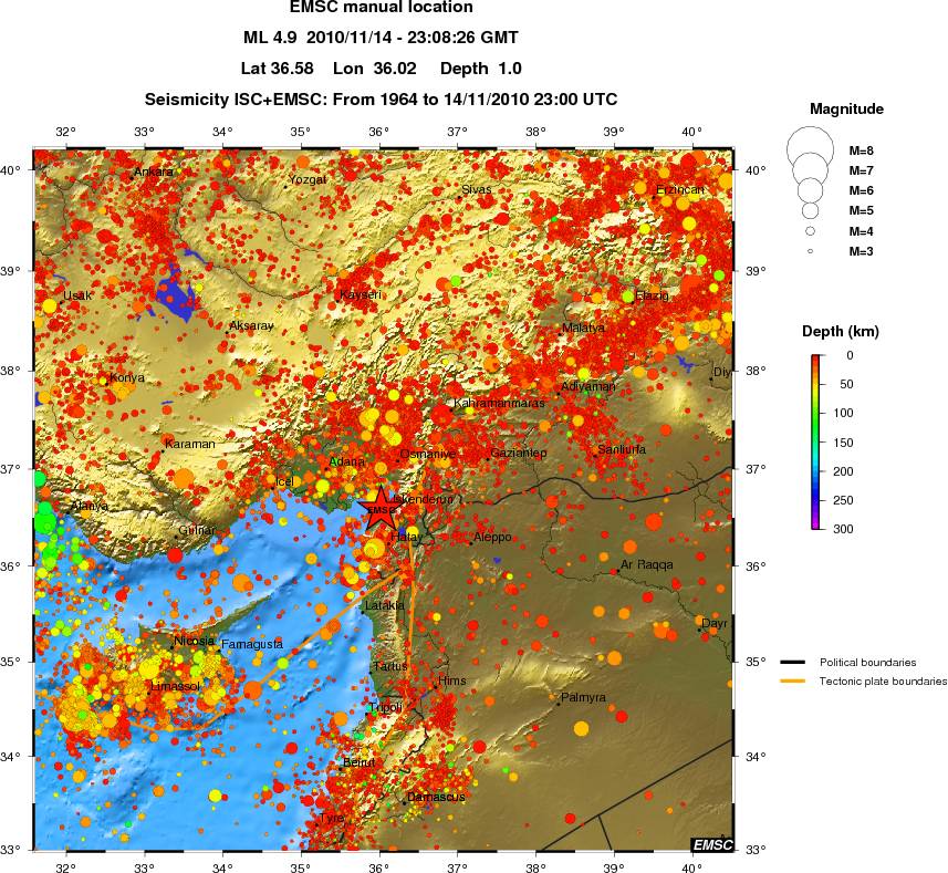 regional depth historical seismicity