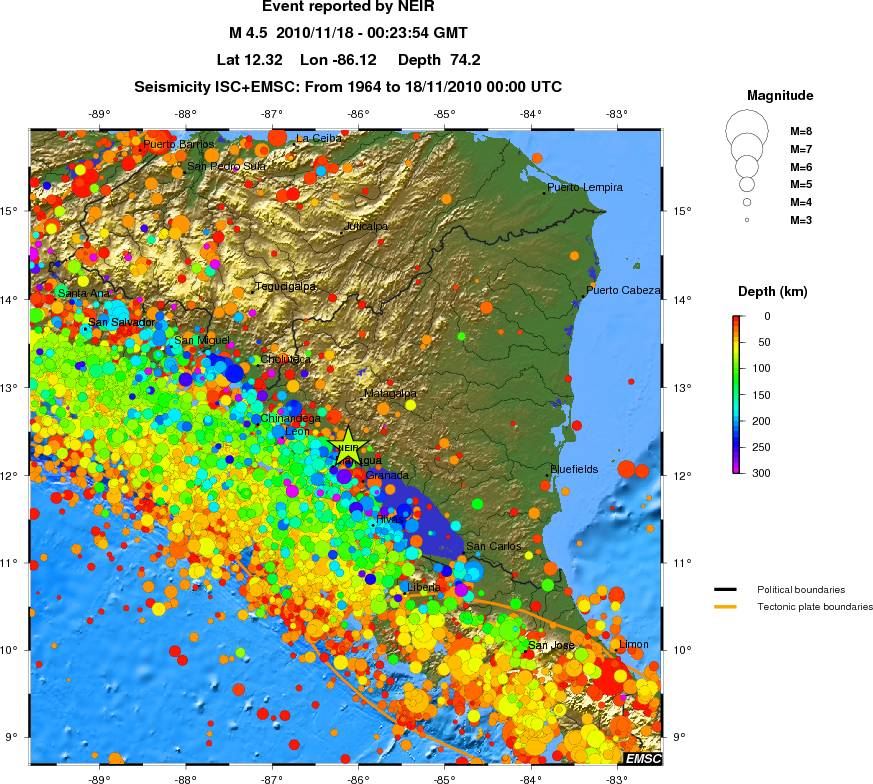 regional depth historical seismicity